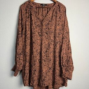 Ellos Animal Print Flowy Blouse Long Sleeve V-Neck Casual‎ Top Plus Size 1X